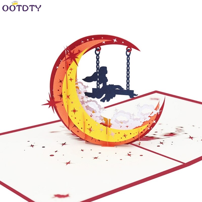 3D Pop Up Moon Girl Card Handmade Happy Birthday Christmas Year Invitation