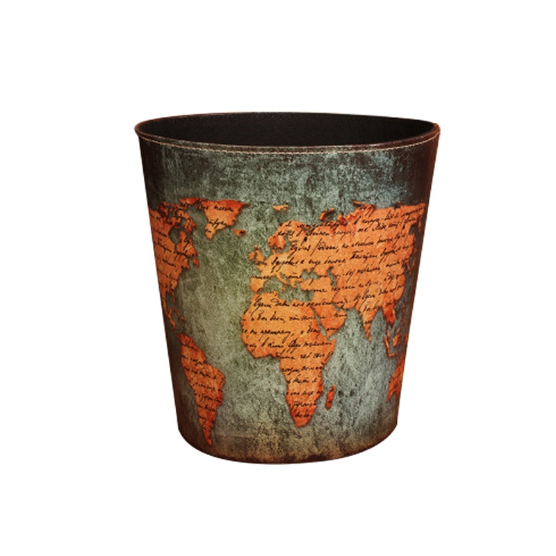 Cubo de basura de cuero PU de 27cm, papelera Retro creativa de papel para oficina, papelera Vintage sin tapa, 8 patrones