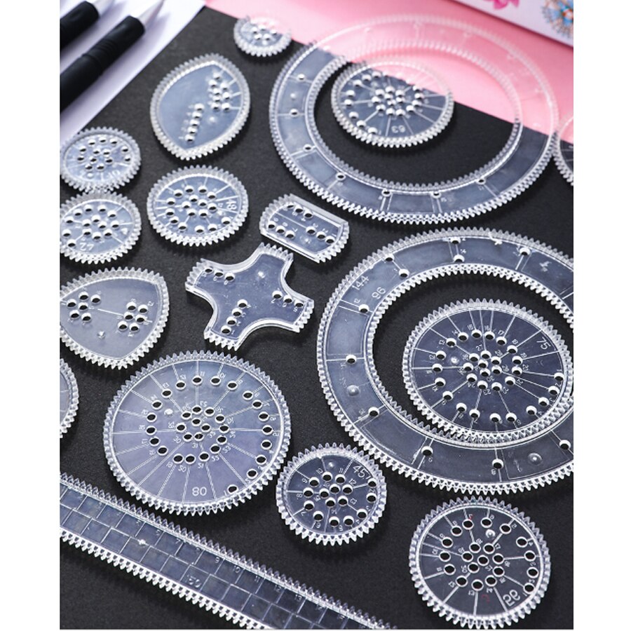 Spirograph Tekening Speelgoed Set 22Pcs Grijpende Tandwielen & Wielen Tekening Accessoires, 8 Stuks Blauw Spirograph Set Educatief Speelgoed