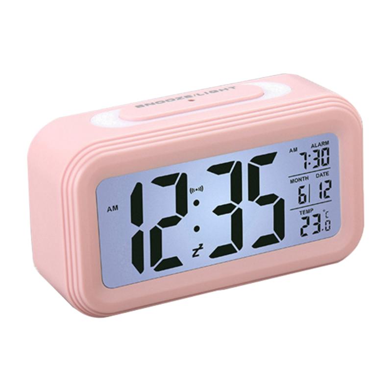 Alarm Clock Large Display With Calendar For Home Office Table Clock Snooze Electronic Kids Clock LED Desktop Digital Clocks: Pink