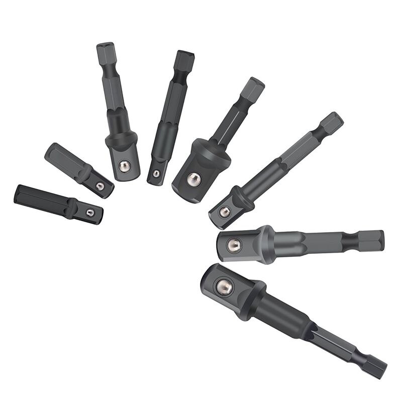 Drill Socket Adapter for Impact Driver with Hex Shank to Square Socket Drill Bits Bar Extension set 8 Pieces