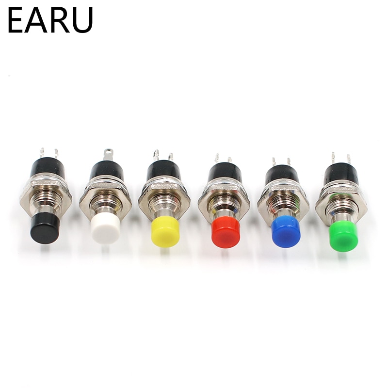 10Pcs Mini Micro DIY 7mm Thread 2 Pins Momentary Push Button Switch Red Black White Blue Yellow Green Lockless Self-rest ON/OFF