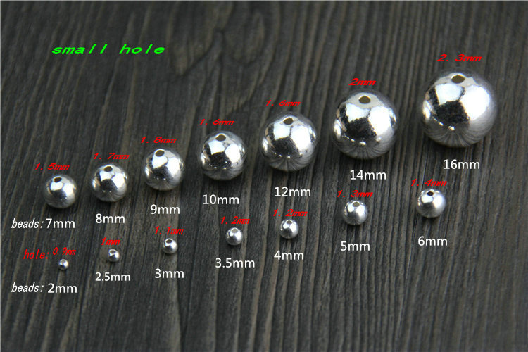 50PCS 925 Sterling Silver Round Loose Beads Spacer Beads for DIY Handmade Bracelet Necklace Jewelry Findings&Component