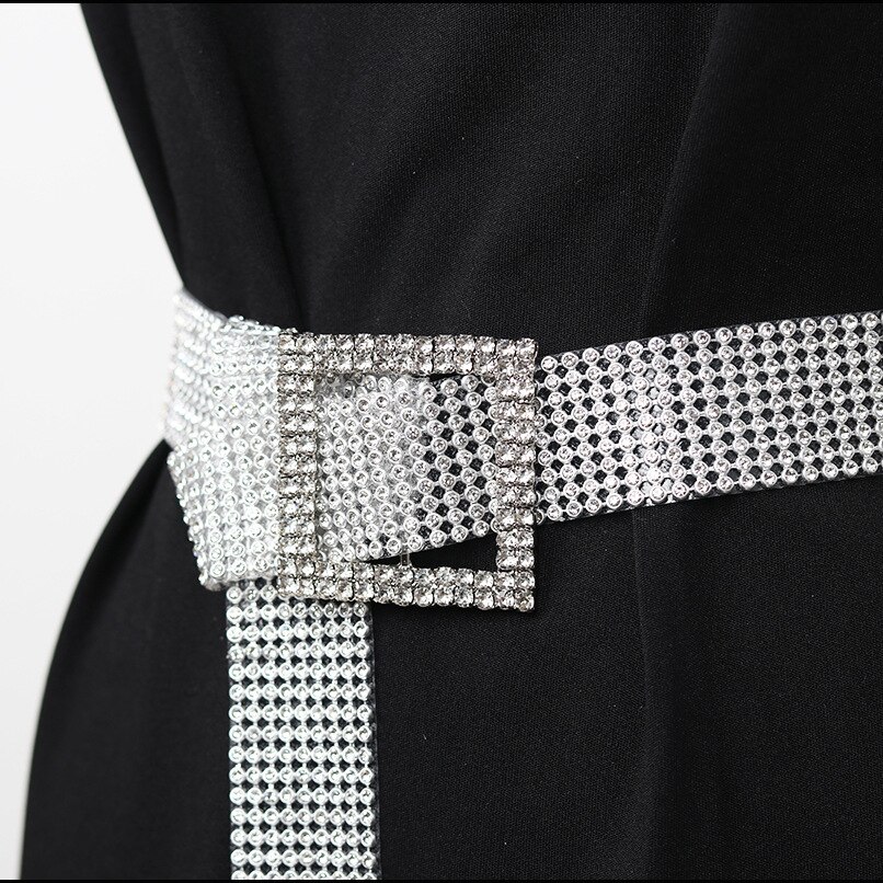 Skinnende rhinsten taljebælte guld sølv spænde patchwork justerbar linning chic streetwear dame smykker taljebælter