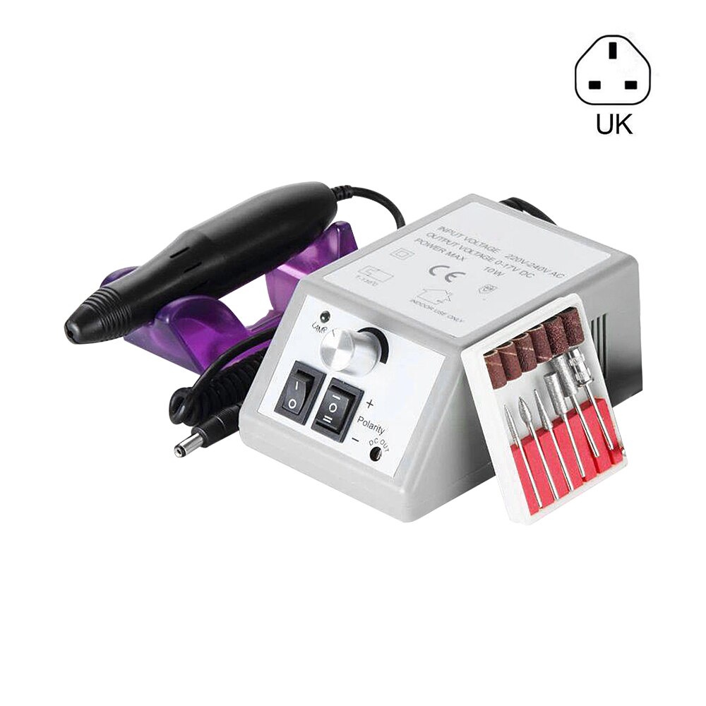 1 set elektrische manicuremachine, pen, pedicure, nagelvijl, nagelgereedschap, 6 bits, boor, nagelboormachine, apparatuur: Britse stekker