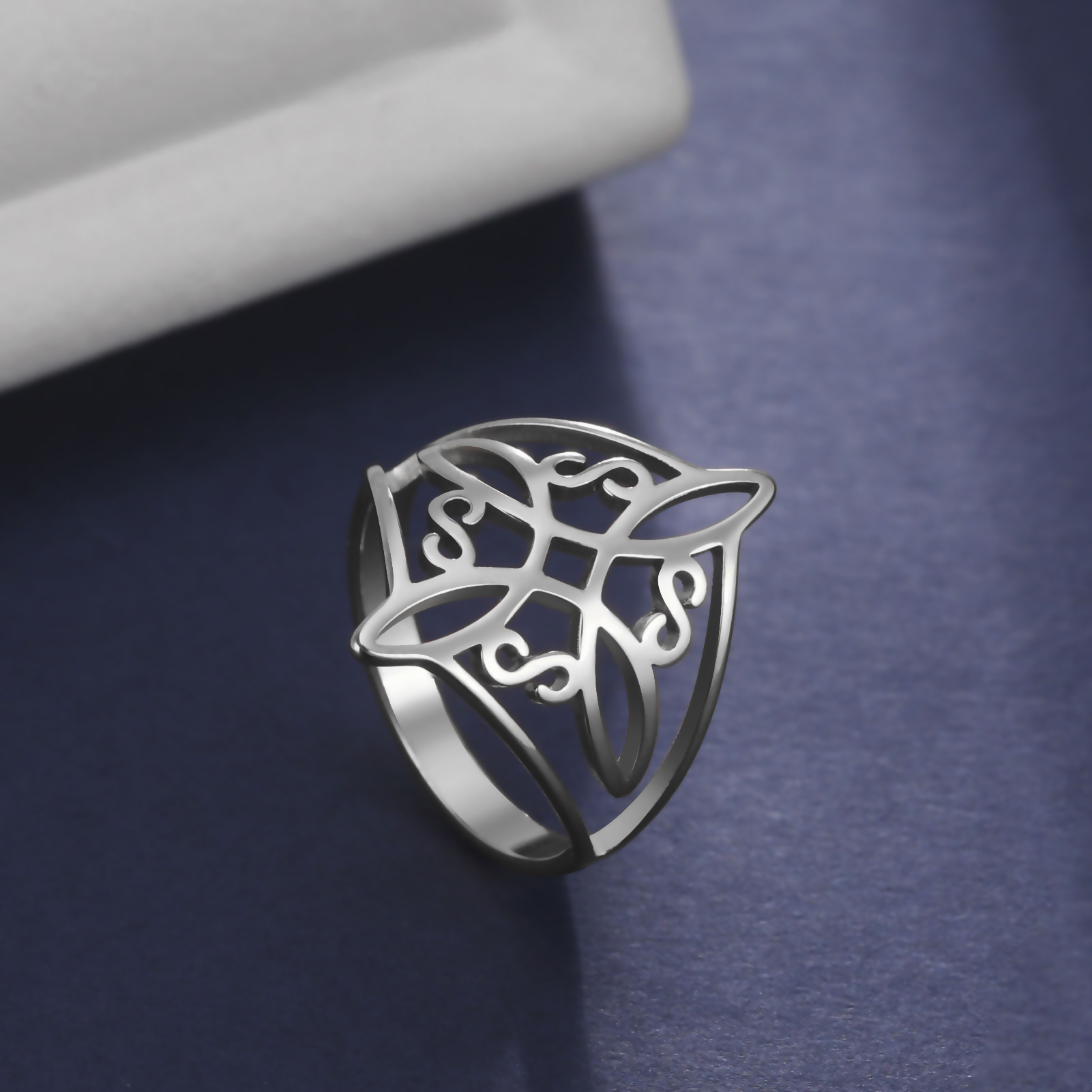 Skyrim Hexenknoten-Ring, Edelstahl, goldfarben, Hexerei, Amulett, Schutz, Fingerringe, Wicca, Kreuz, Celtics, Knoten, Schmuck