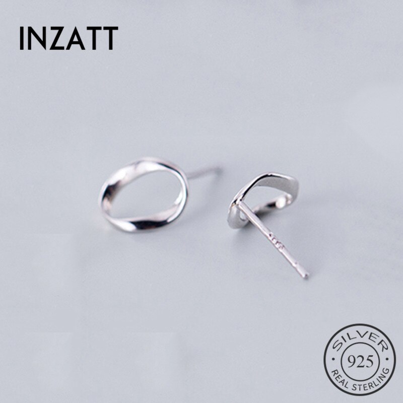 INZATT Real 925 Sterling Silver Twist Round Stud Earrings For Women Party Rock Fine Jewelry Minimalist Accessories