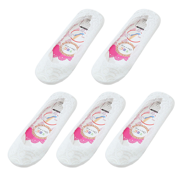 5 Pairs Vrouwen Kant Onzichtbare Sokken Siliconen Antislip Katoen Mode Sokjes Slippers Vrouwelijke Zomer Dunne No Show boot Sokken: 2