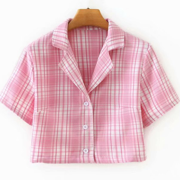 Bazaleas-jupe à carreaux, Mini jupe Tartan blanc rose fendue pour femmes: 1721 PinkWtop C139 / L