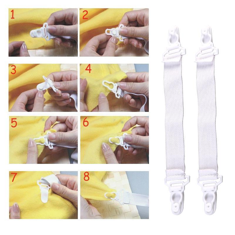 OUNONA 4pcs Garter Style Elastic Bed Sheet Grippers Garter Fastener Straps with Rubber Button Hook & Clasp