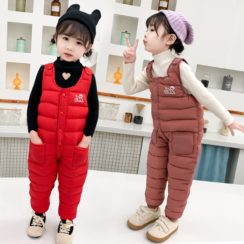 Olekid vinter bebis pojkar overaller tjocka varma dun bomull baby girl jumpsuits 1-5 år barn overall barn småbarnsbyxor