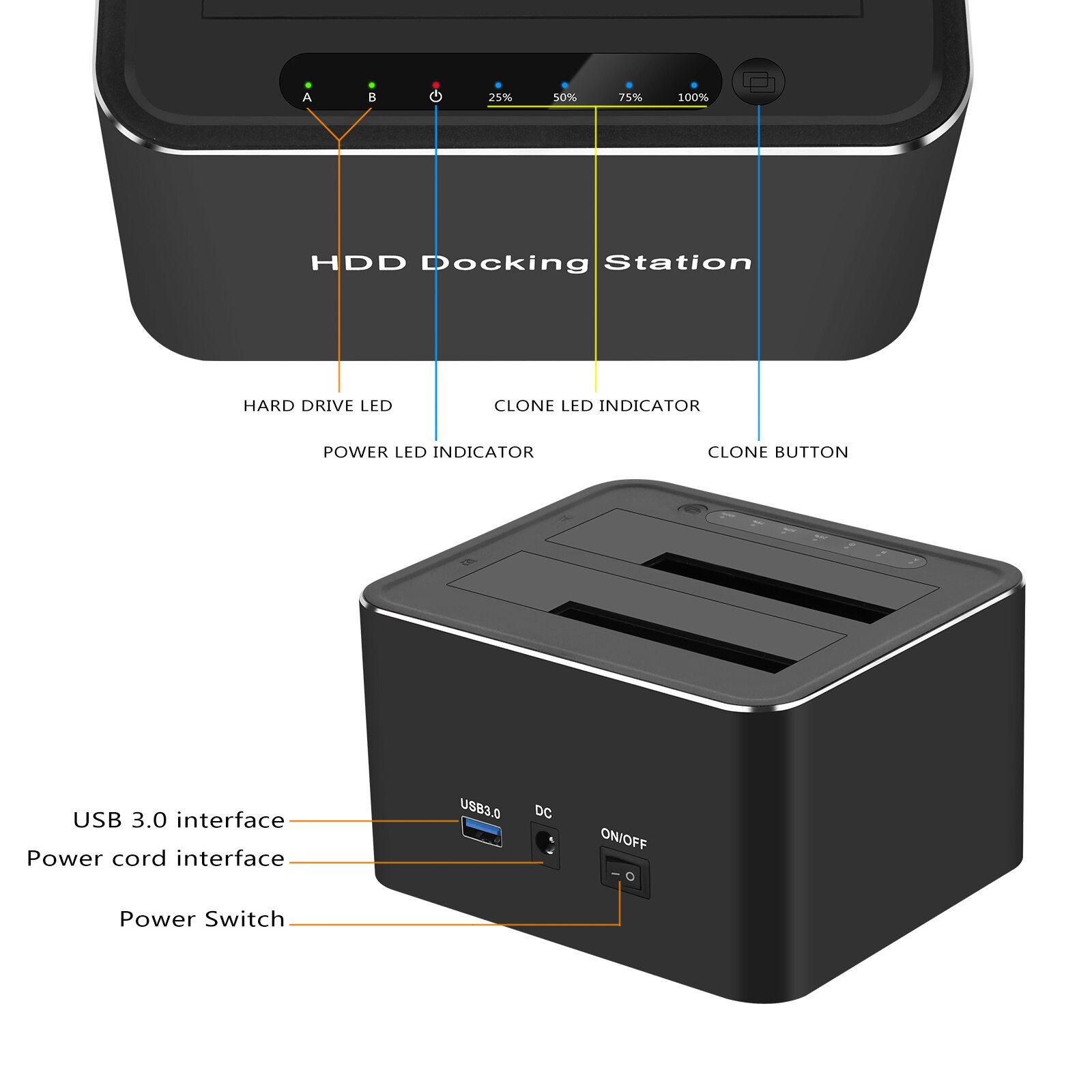 Dual Hdd Sata 2.5 &quot;3.5&quot; Harde Schijf Docking Station Usb 3.0 Offline Clone Functie Hdd/Ssd Docking station Kaartlezer Otb/Otc