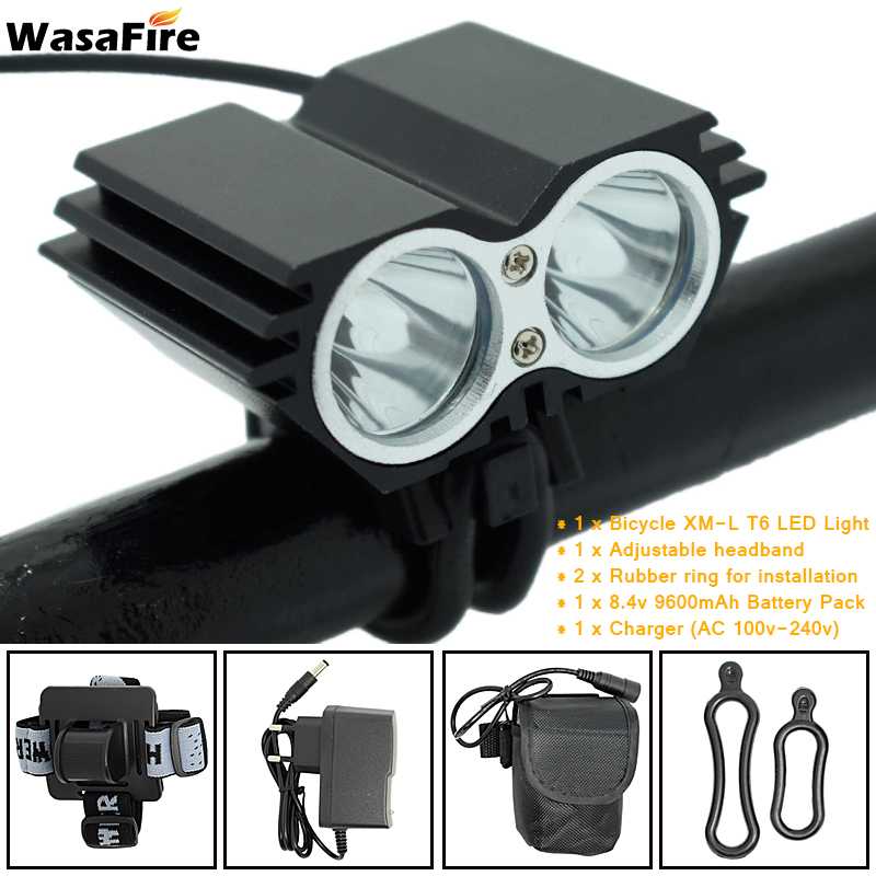 5000 Lumens X2 Bike Light T6 LED Mountain Bike Front Light Bicycle Headlight Cycling Head Lamp + 18650 Battery Pack + Charger: Package I