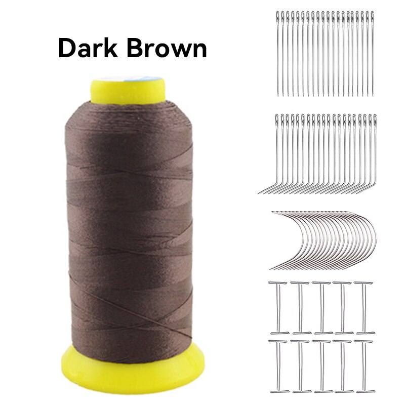 Hair Weave Needle and Thread Set High Strength Nylon Hair Weft Sewing Thread for Making Wig C J I Shaped Needle T Pins: dark brown