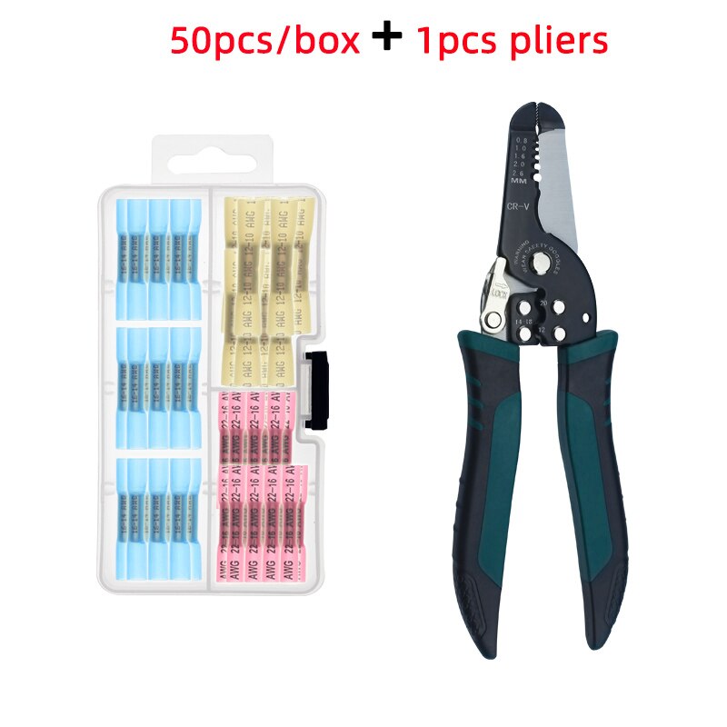 Heat shrinkable connector waterproof wire connector and heat shrinkable sheath connector-wire connector with wire stripper: 50pcs-BHT and 1041D
