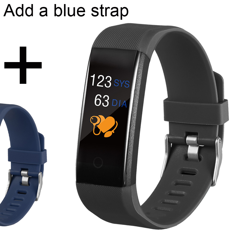 Smart Bracelet Thermometer Smartband Heart Rate Fitness Tracker Bracelet Watch WhatsApp Reminder Smart Band Bracelet Men Women: Add blue strap