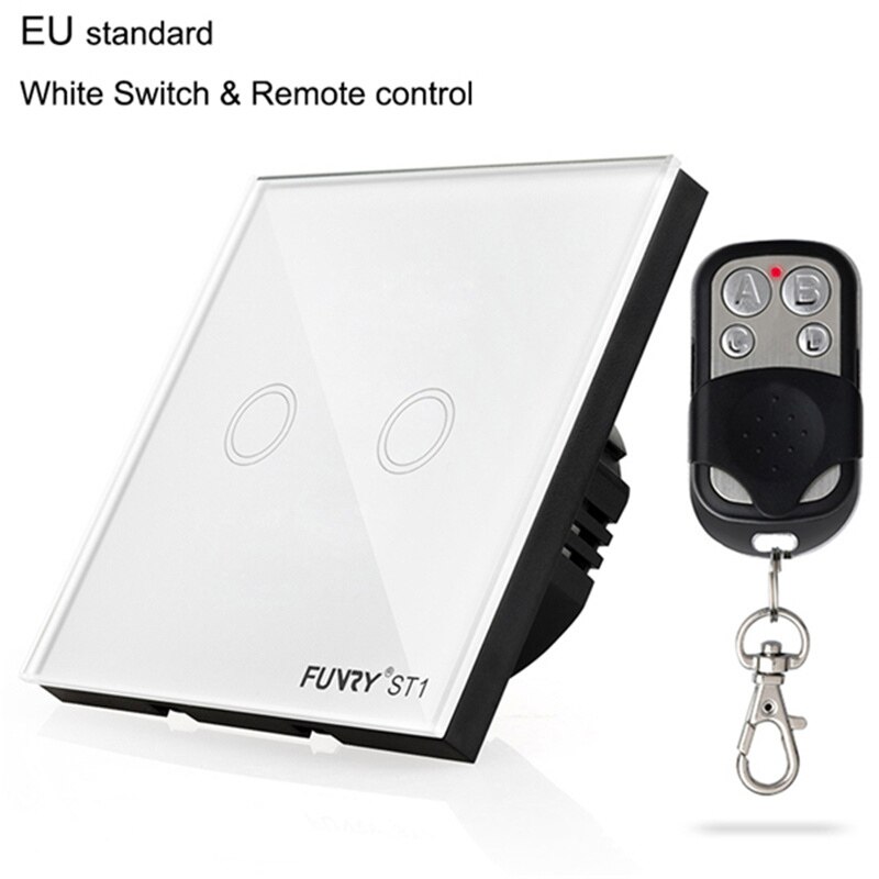 EU Wall Switch Touch Switch Sensor Switch ST1 2Gang Smart Remote Control Luxury Crystal Glass Panel Surface Waterproof RF 433MHz: white switch remote