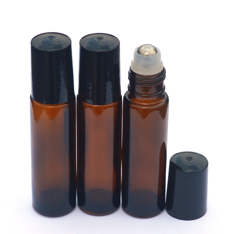 3Pcs Lege 10Ml Roll-On Amber Glazen Fles Geur Parfum Etherische Olie Fles Met Zwarte Kunststof Dop