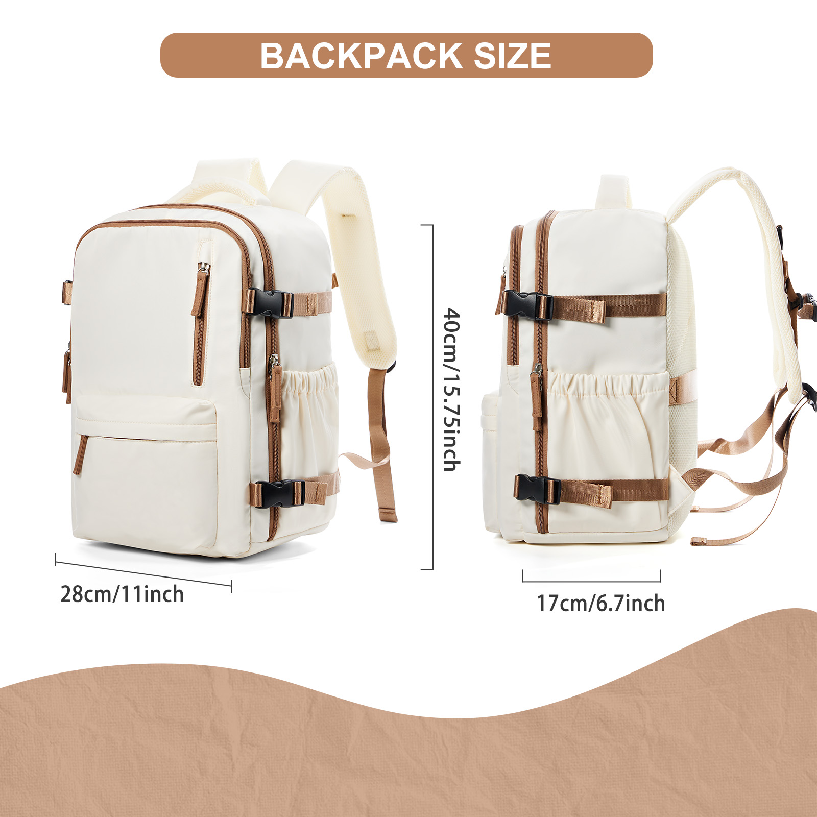 Cabin Airplane Travel Backpack 40x30x20, Hand Luggage Cabin Backpack Wizzair 40x30x20 Carry-Ons Men Women 15.6 inch Laptop Bags: Ivory