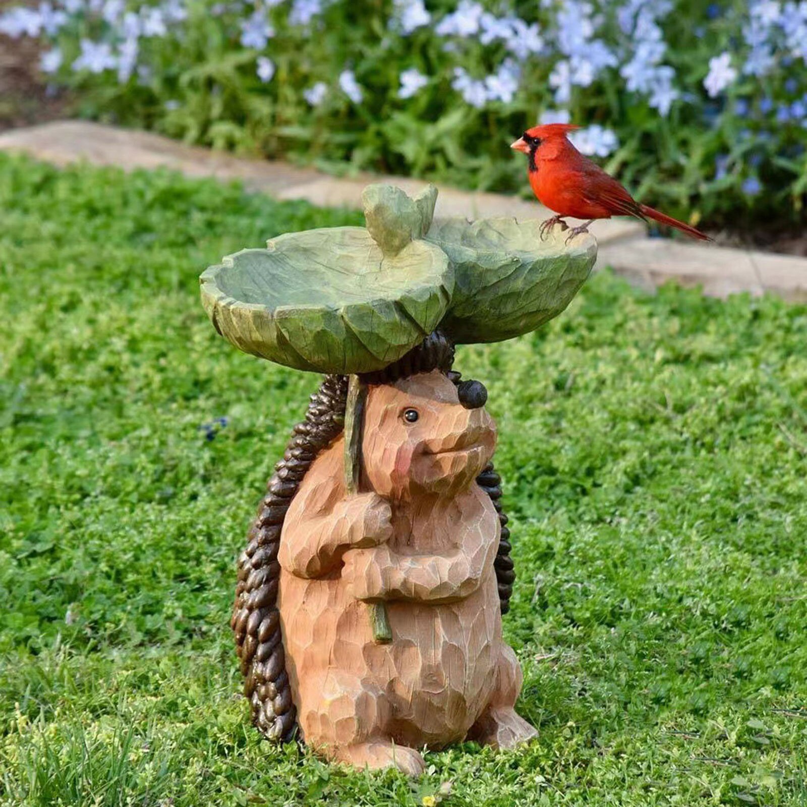 Garden Bird Bath Statue Retro Yard Resin Yard Bird Feeder Cartoon Sculpture Patio Courtyard Landscape Ornament: hedgehog