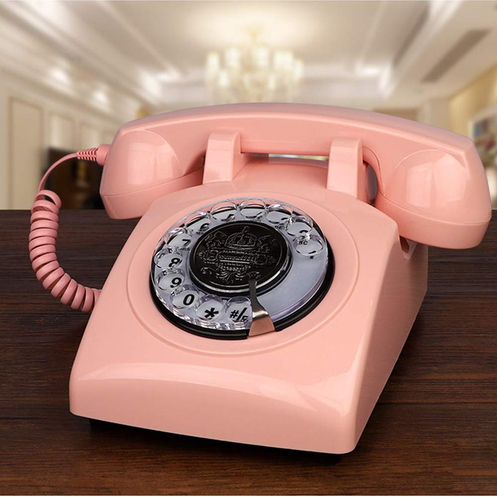 Classic Rotary Dial Telephone Retro Landline Home Phones Blue Antique Telephone for Home Office Hotel Decor Novetly Electronics: pink telephone