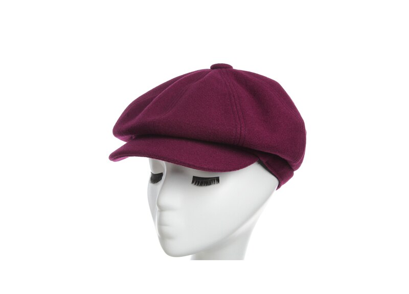 Kvinders nyhedsdreng hætte damer efterår vinter ruskind stof ottekantede hatte hatte til kvinder vinter udendørs hatte til kvinder: Burgunder