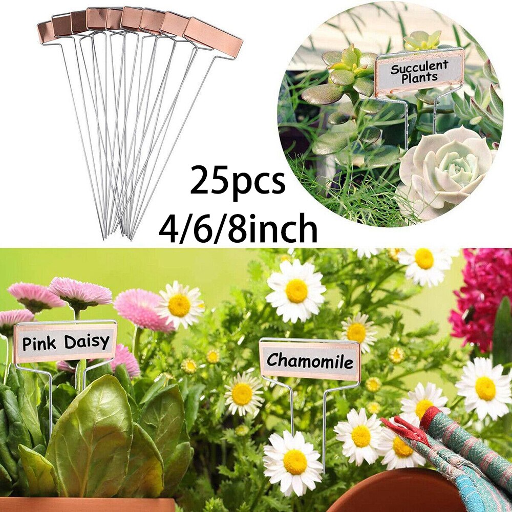 25 st/set växtetiketter metall trädgårdsarbete krukväxter blomsterarrangemang skyltmarkörer växter märkplåt etiketter taggar verktyg rostfritt stål