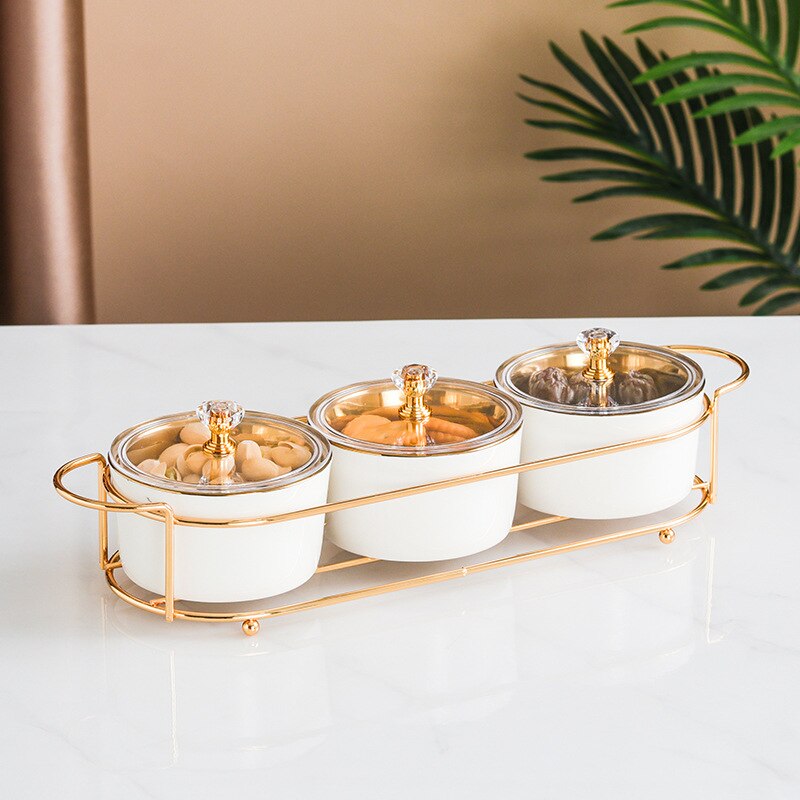 Nordic Ceramic Square Platter Snack Plate Dry Fruit Cake Plate Fruit Plate Divided Iron 2/3/4/6 Grid Nut Pastry Bowl: white 3