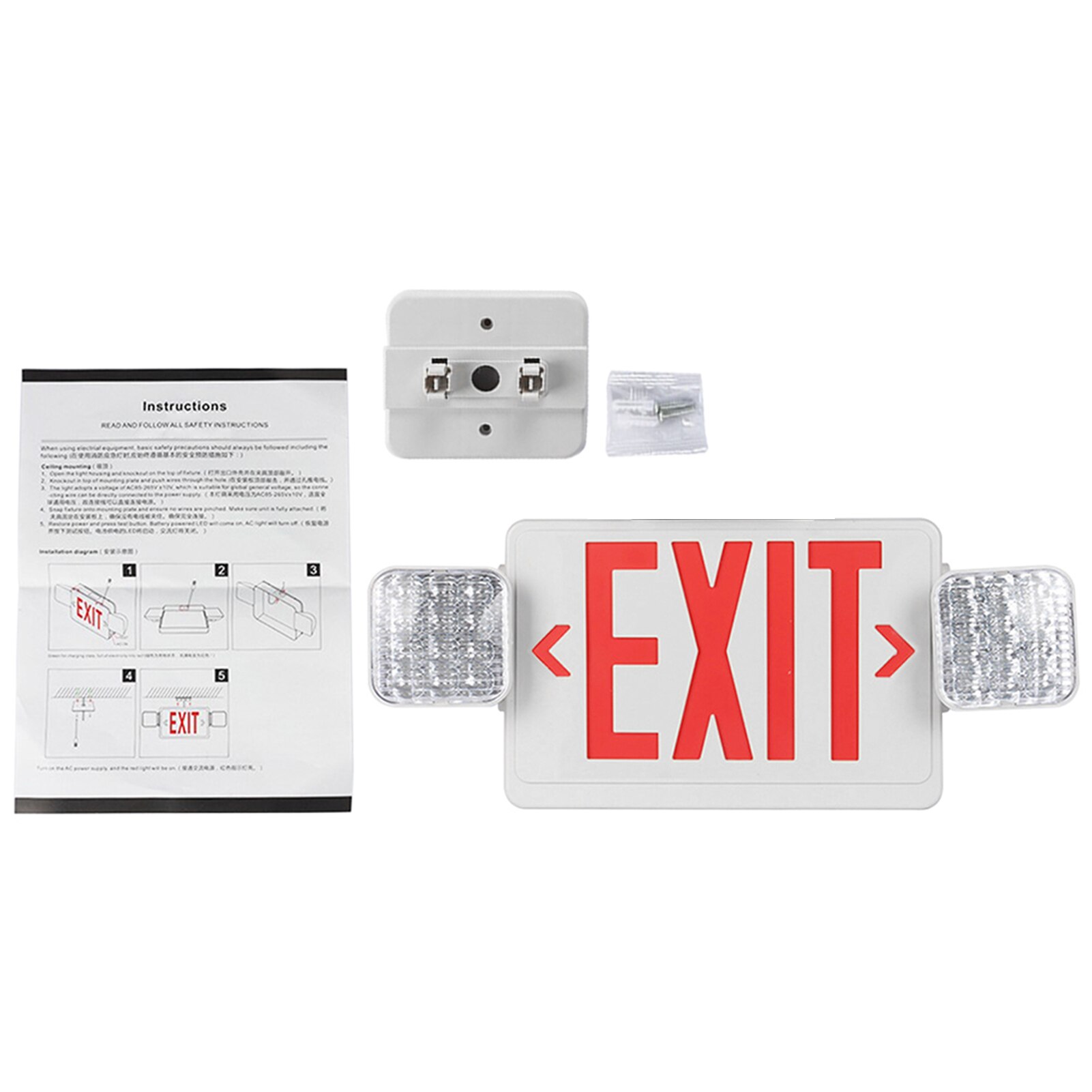 With Battery Backup Hotel LED Emergency Exit Light Multifunction Wall Mounted Rechargeable Fire Resistant Easy Install Home