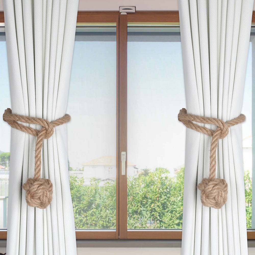 Corbatas de cáñamo con forma de bola, sujetadores de Cortinas Vorhang, Clips de cuerdas hechos a mano de punto, decoraciones para el hogar al aire libre: Rojo