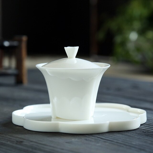 Hvid porcelæn stor skål te terrin vintage keramik gaiwan fedt jadejapansk håndlavet sancai kunst tilbehør boligindretning: -en