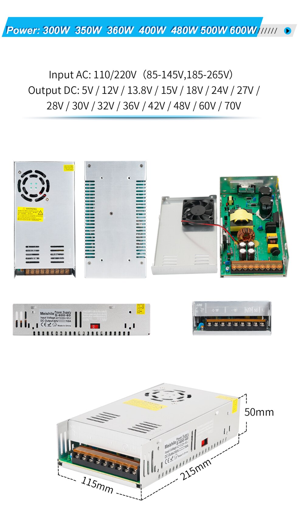 Transformador de accionamiento de fuente de alimentación conmutada para Motor CNC, equipo eléctrico electrónico Industrial, 24V, 12.5A, 300W