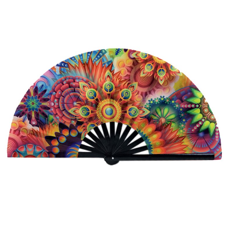 Carnival Festival Hand Stain Fan Large Folding Fan Printing Kung Fu Fan Satin Bamboo Bone Fan Wedding Dance Supplies#11: E