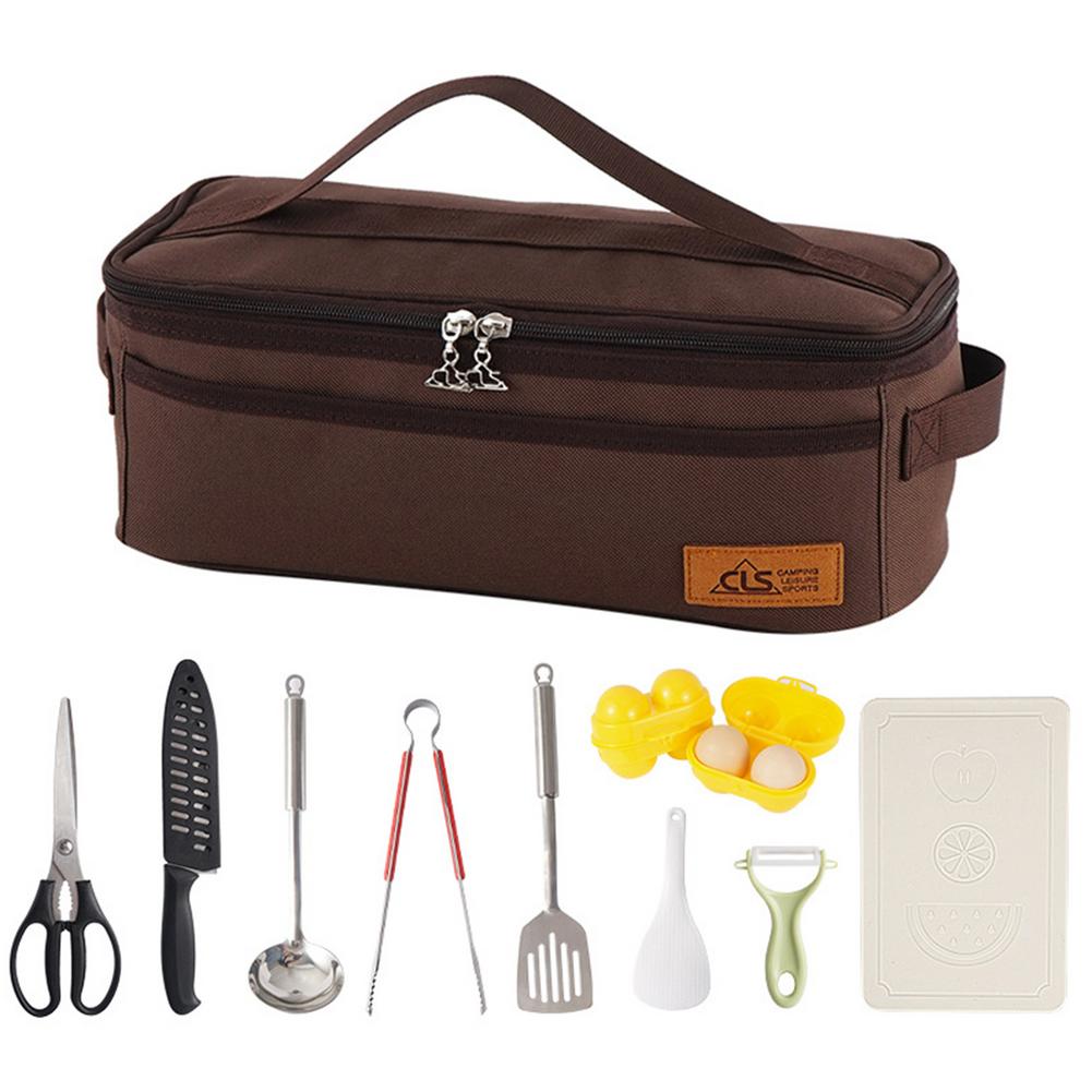 Juego de utensilios de cocina para acampar, vajilla portátil de viaje, herramientas de cocina al aire libre para acampar, senderismo, Picnic, accesorios de cocina, 11 Uds.: 01