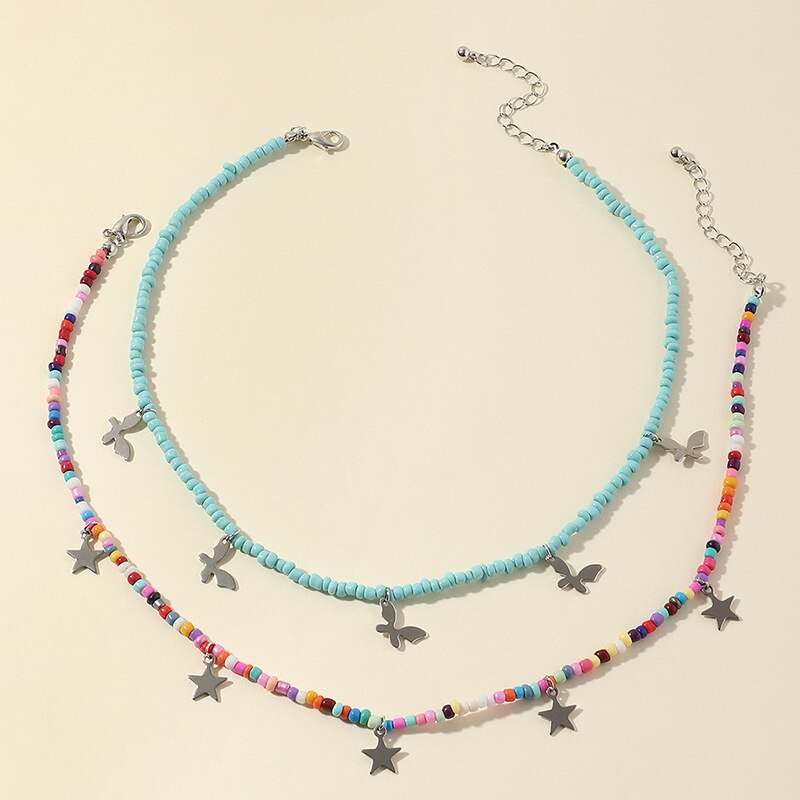 Bohemian Multilayer Zaad Kraal Ster Maan Vlinder Hanger Ketting Voor Vrouwen Mode Strand Eenvoudige Lock Choker Kraag: 06