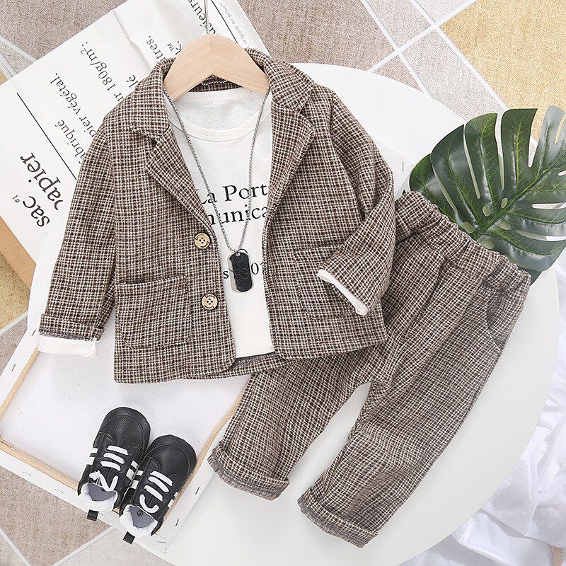 Voorjaar Kinderkleding Koreaanse Versie Van Fijne Tweed Knit Pak Jongen Herfst Kinderen Baby Twee Sets