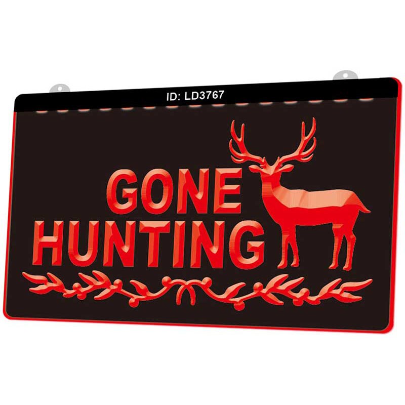 Ld3767 gonna hunting deer 3d graveerbare led-lichtborden in meerdere kleuren, gratis in de winkel