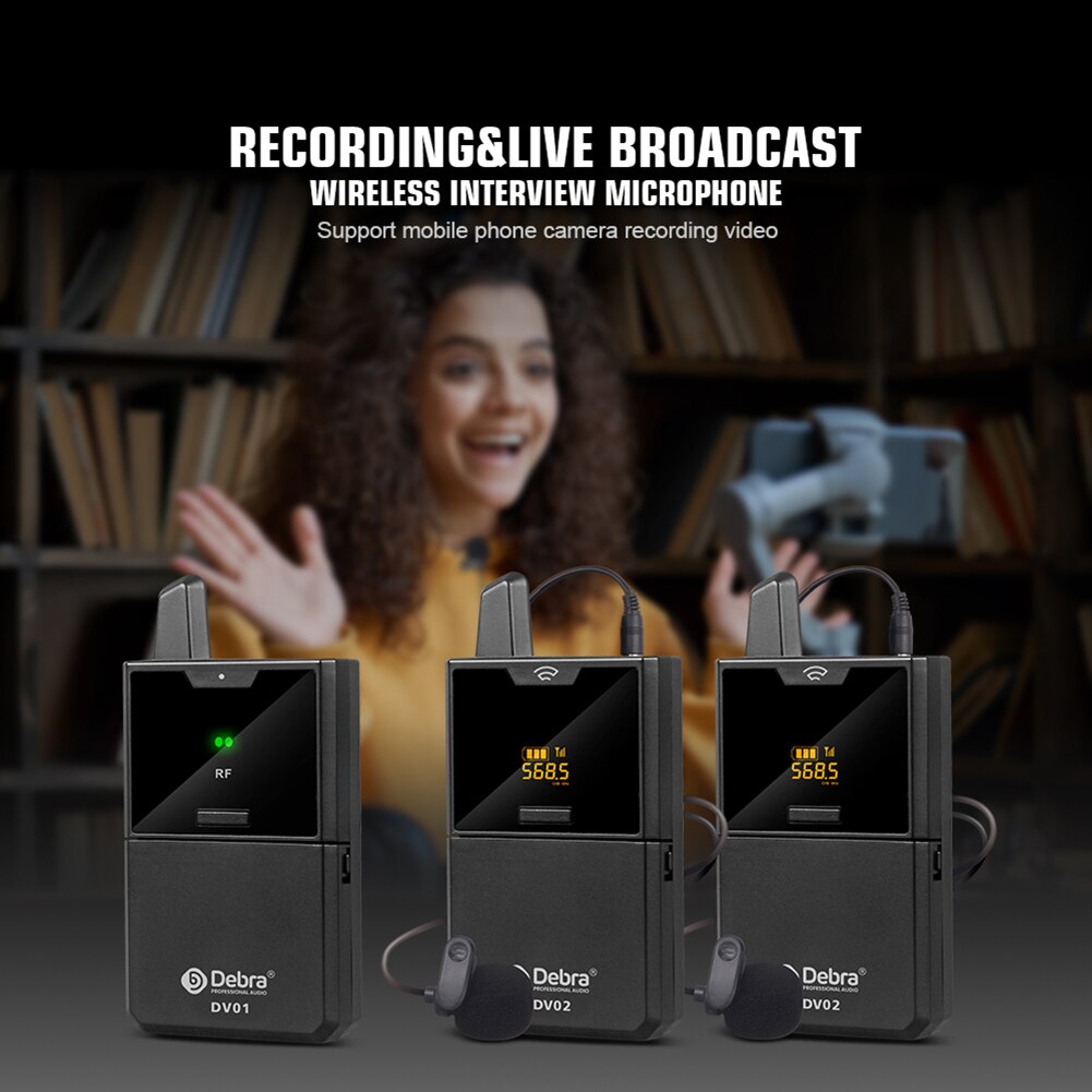 Eyk EW-C02 30 Kanaals Uhf Draadloze Dual Lavalier Microfoon Systeem 60M Bereik Voor Dslr Camera Telefoon Interview Opname Revers mic