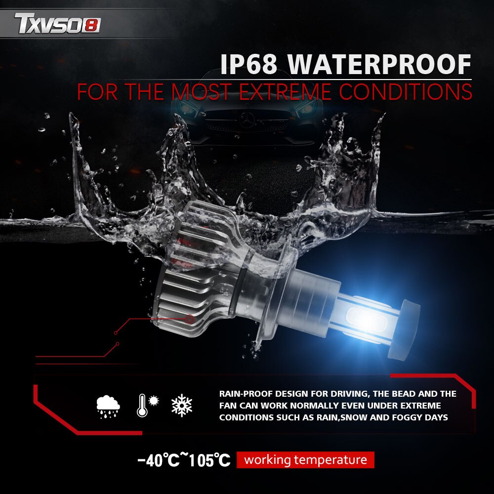 X4 120w 30000lm led frontlys kit  h7 h11 9005 9006 9012 plug & play 360 graders turbo kjølig vifte  ip70 tåkelyskaster lampe 6000k