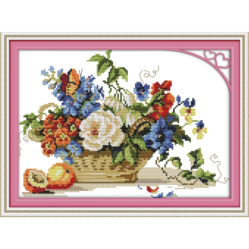 Ewige Liebe Obst Und Blumen Korb Chinesische Kreuz Stich Bausätze Ökologische Baumwolle Stoff DIY Weihnachten Dekorationen Für Haus