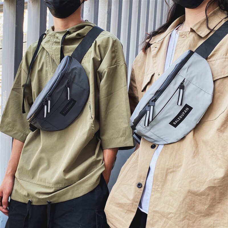 Nova marca de moda feminina saco de peito saco de desporto bolsa de ombro hip-hop personalidade cintura saco noite equitação reflexivo