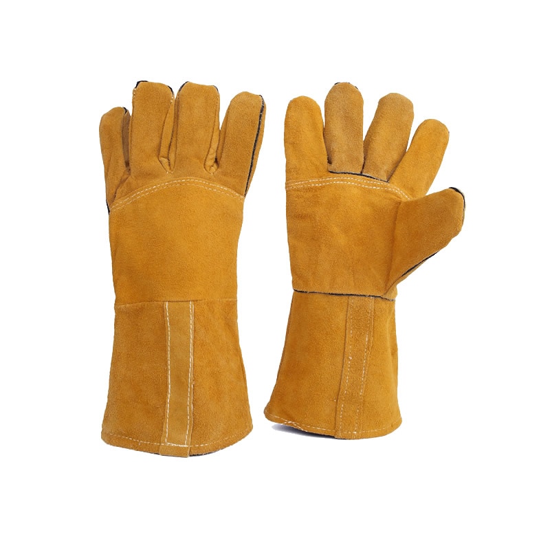 14 "Lange Lederen Lashandschoenen Hittebestendig Koe Leer Gevoerd Handschoenen Voor Lassen Carrying Builder Werk Veiligheid