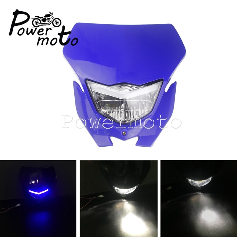 For Yamaha WR450F WR250R Universal MX Dual Enduro Headlight LED Head Lamp Hi Lo Running Light YZ450F YZ426 TT-R TTR 125: BlueLED