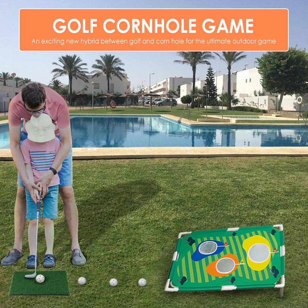 Barn vuxen bakgård golf cornhole spel golf övning nät träning stöd för inomhus utomhus spela putt mål golf cornhole spel