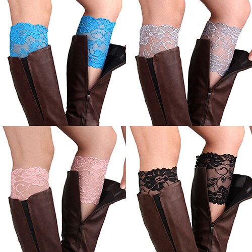 Women Girls Stretch Flower Lace Trim Boot Cuffs Leg Warmers Top Socks