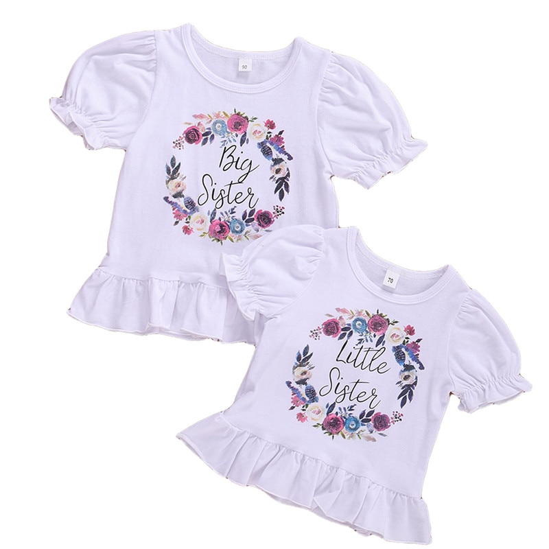 Småbørn børn baby pige søster matchende toppe jakkesæt blomstret t-shirt sommer kortærmet t-shirt