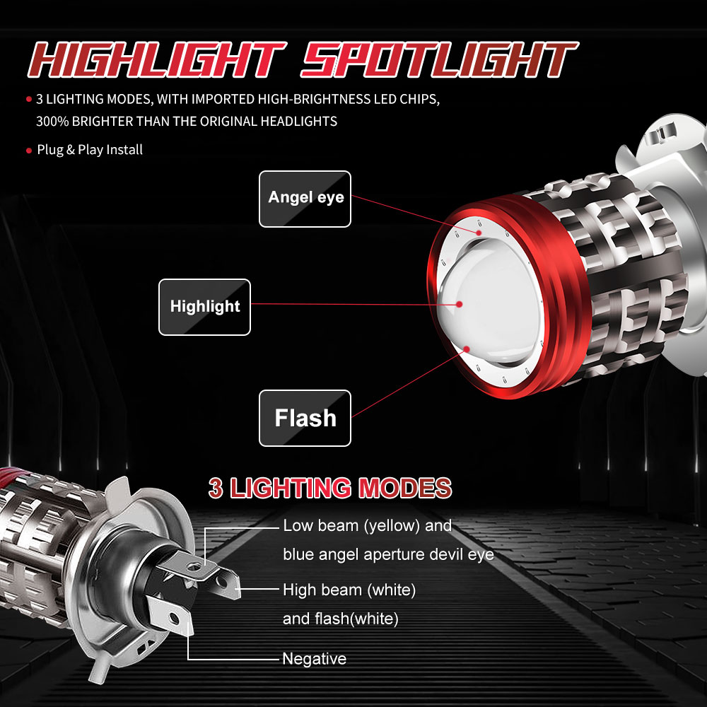 Universal h4 led motorrad scheinwerfer ba20d h6 engel auge motor led lampe motorrad scheinwerfer weiß gelb fernlicht 12-80v