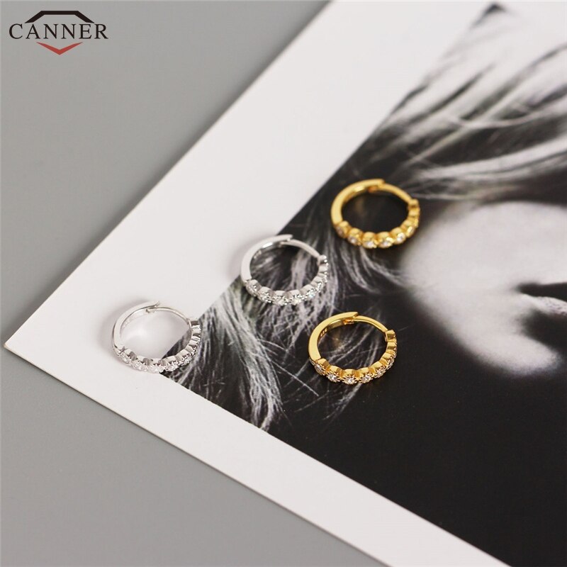 Gold Farbe Kleine Band Ohrringe für Frauen Zirkon Kristall Kreis Ohrringe 925 Sterling Silber Huggie Ohrringe Schmuck H4