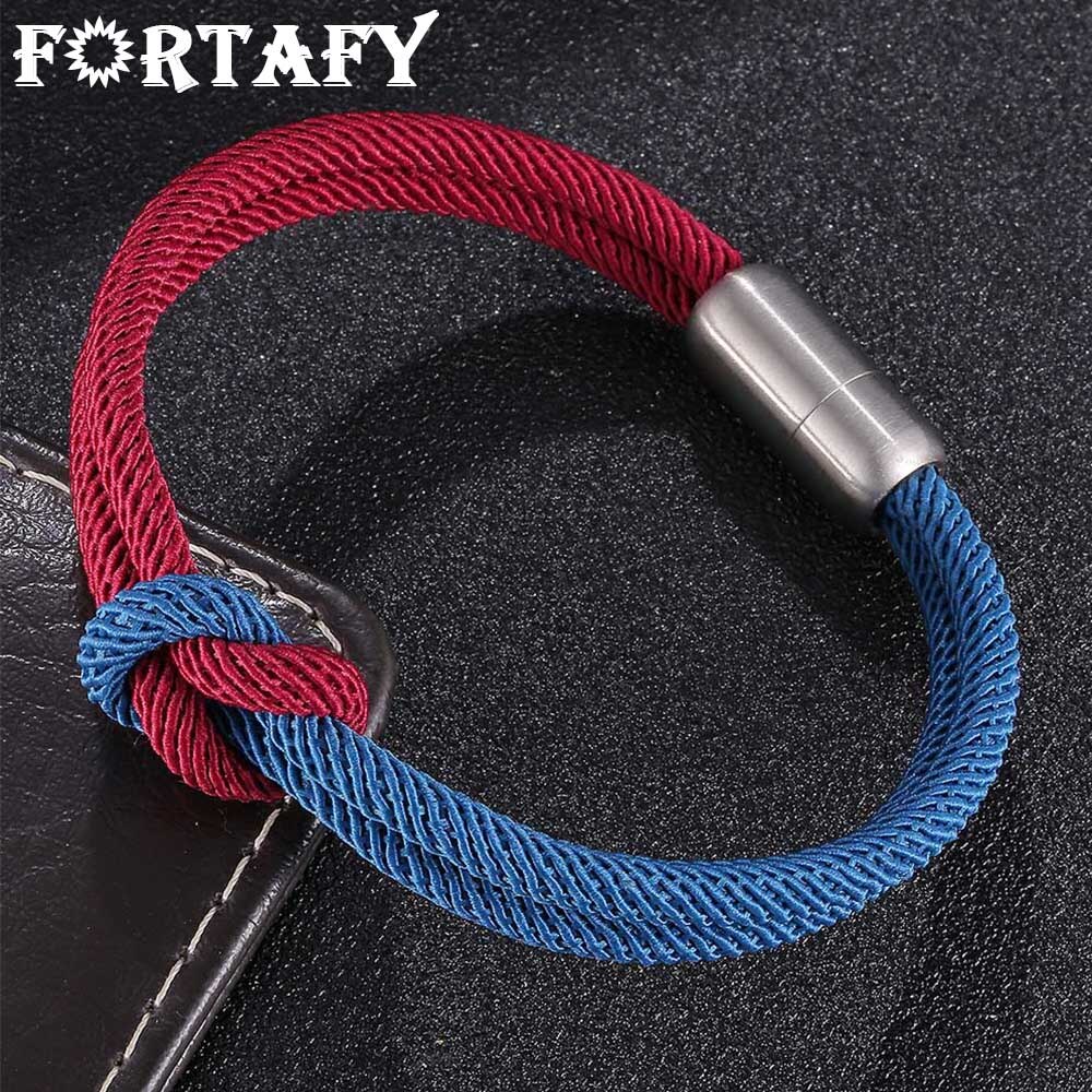 Fortafy Minimalistische Blauwe Rode Draad Armband Voor Vrouwen Mannen Geluk Dubbele Milan Touw Concentrische Knoop Charm Stellen Sieraden FR1160