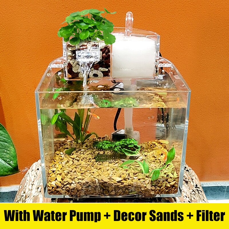 Acrylic Mini Fish Tank Small Ecological Landscape Betta Tropical Fish Aquarium Tanks Water Filtration Home Office Decor